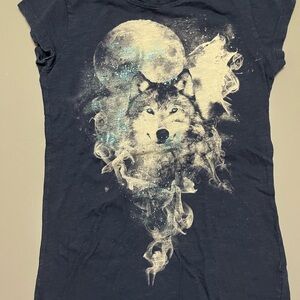 Kids Navy Wolf Graphic T-Shirt girls half sleeves 100% cotton